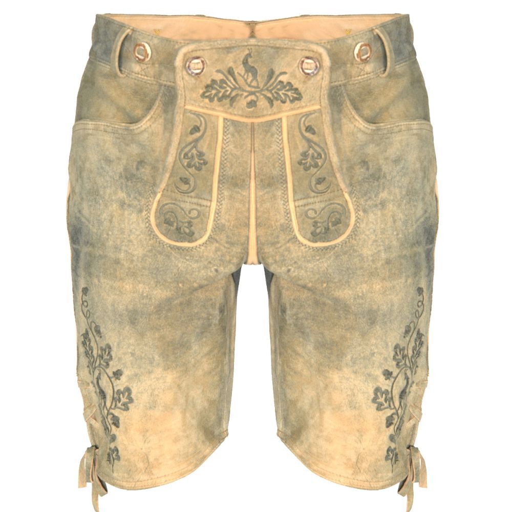 Bavarian Lederhosen Men Knee Bound Antique Waxed Gray