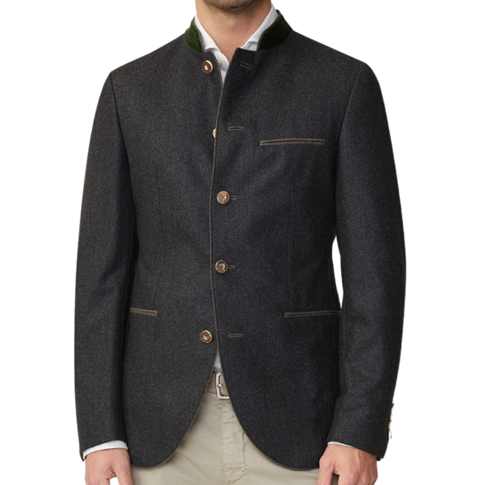 Traditional Lederhosen Jacket in Black Wool and Green Velvet