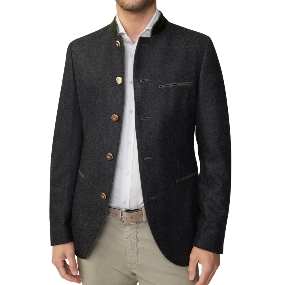 Traditional Lederhosen Jacket in Black Wool and Green Velvet